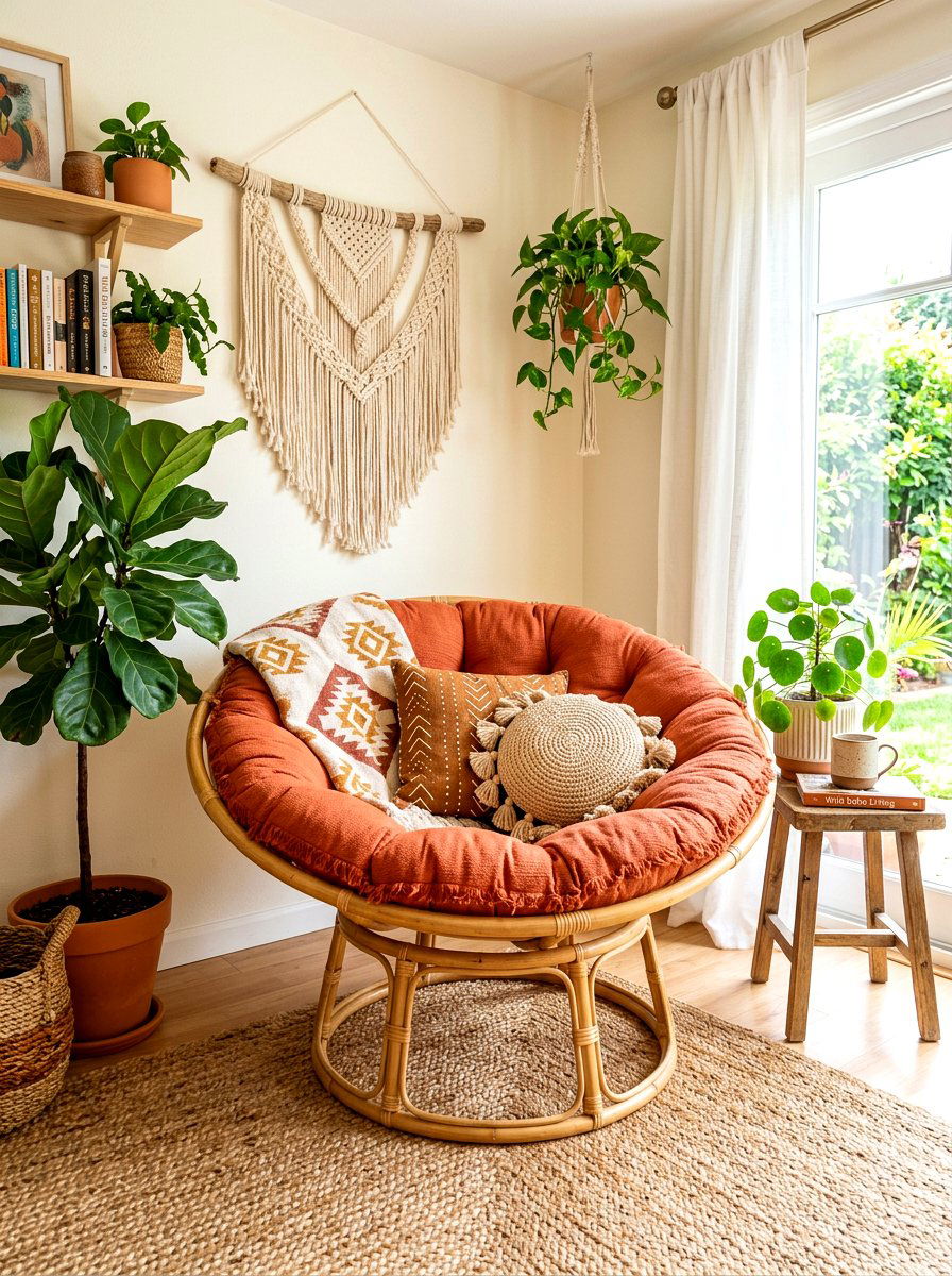 Boho papasan chair nook - 30 book lover teen room ideas
