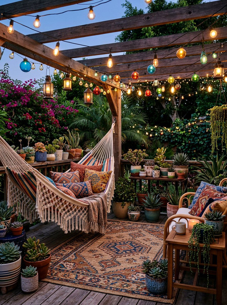 Boho patio curtain string light - 30 patio curtain string light ideas