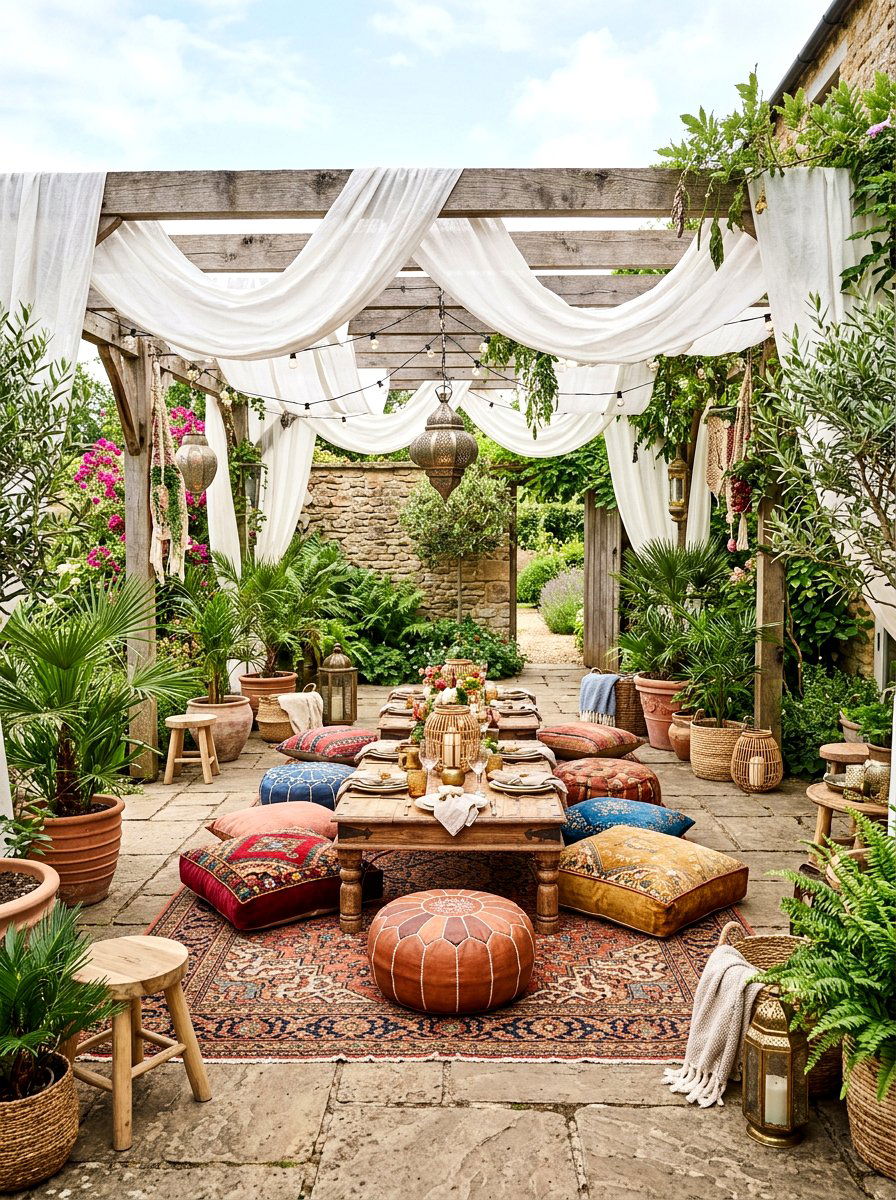 Boho patio lantern decor - 30 candlelit patio dinner ideas