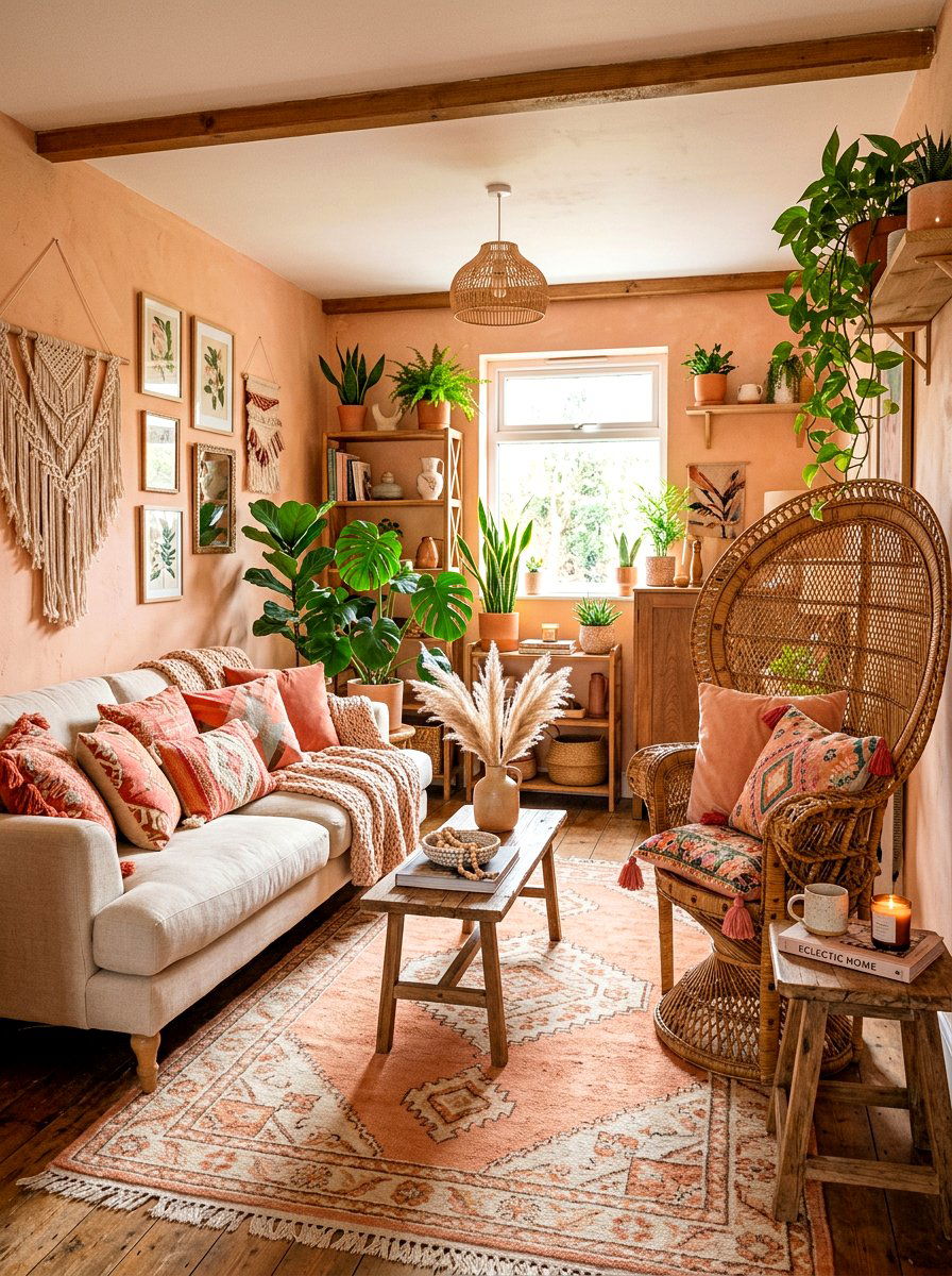 Boho peach living room - 30 peach living room ideas