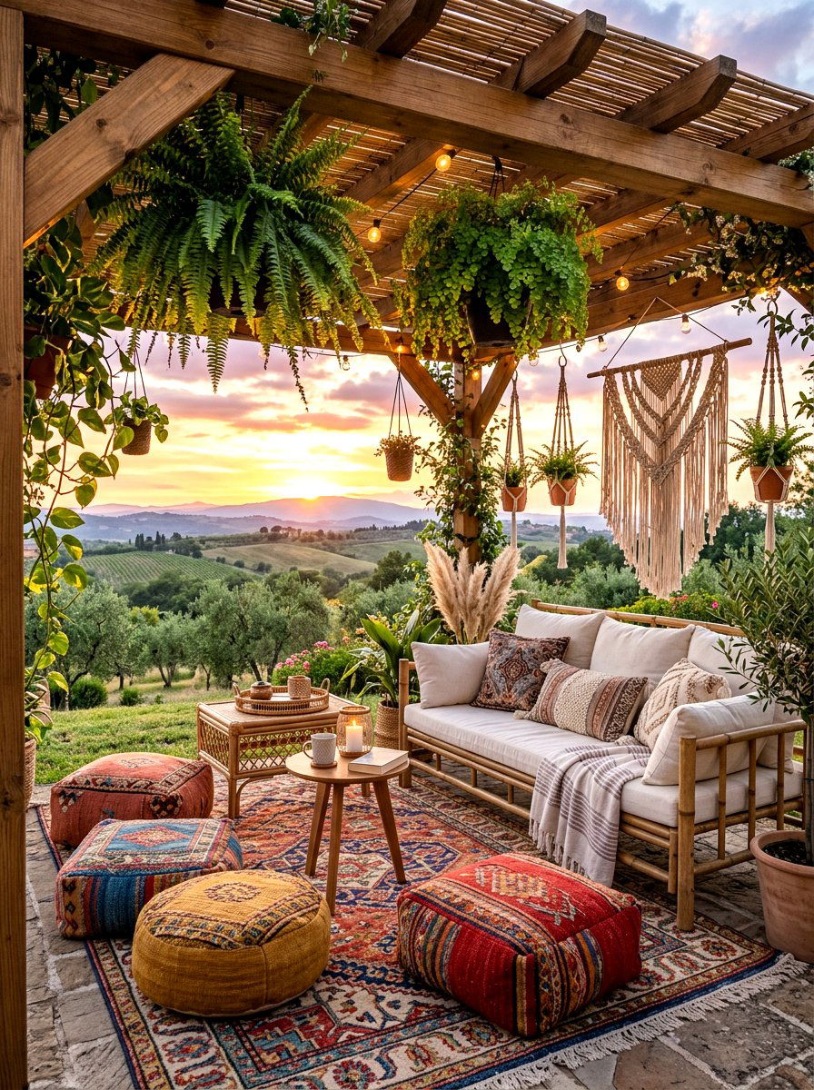 Boho pergola decor ideas - 30 open pergola seating ideas