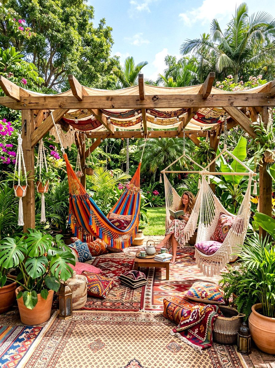 Boho pergola with hammocks - 30 pergola ideas
