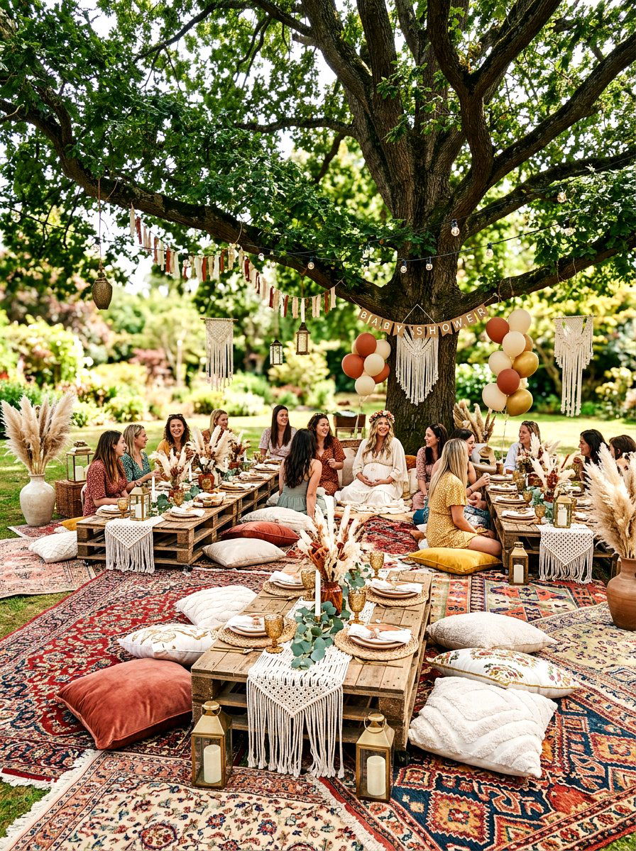 Boho picnic baby shower - 30 garden baby shower table ideas