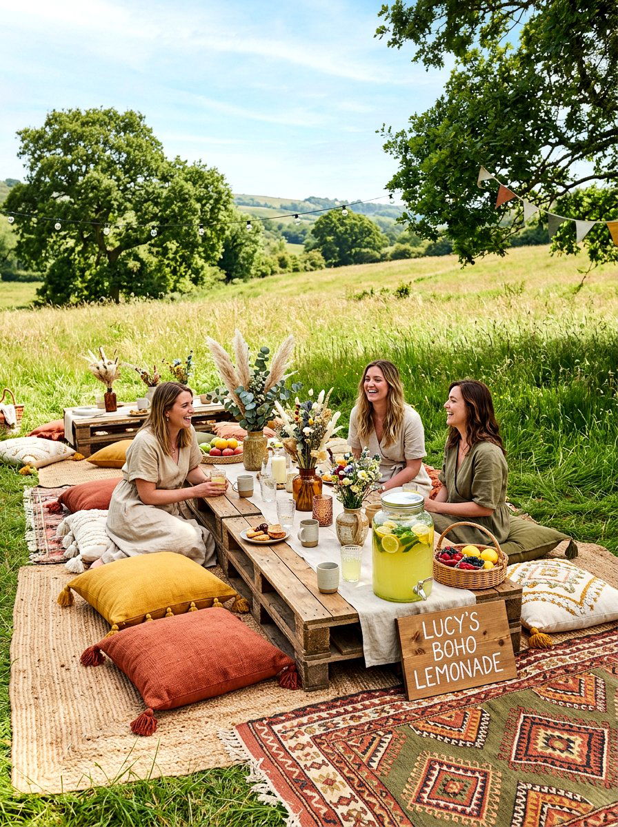 Boho picnic lemonade party - 30 lemonade patio party ideas