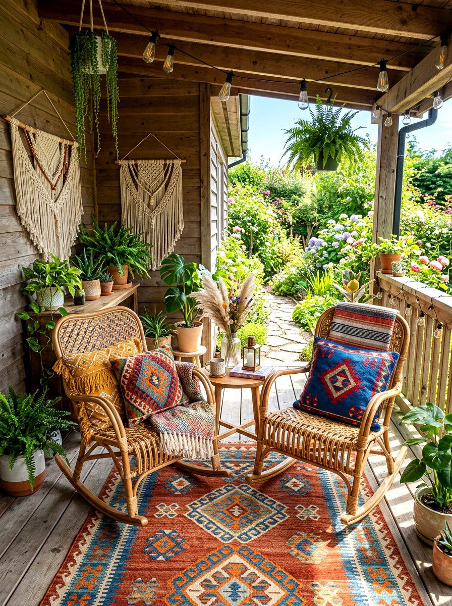 Boho porch rocking chairs - 30 porch rocking chair styling ideas