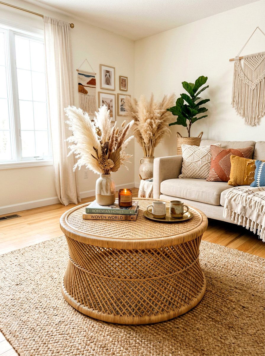 Boho rattan coffee table - 30 porch coffee table ideas