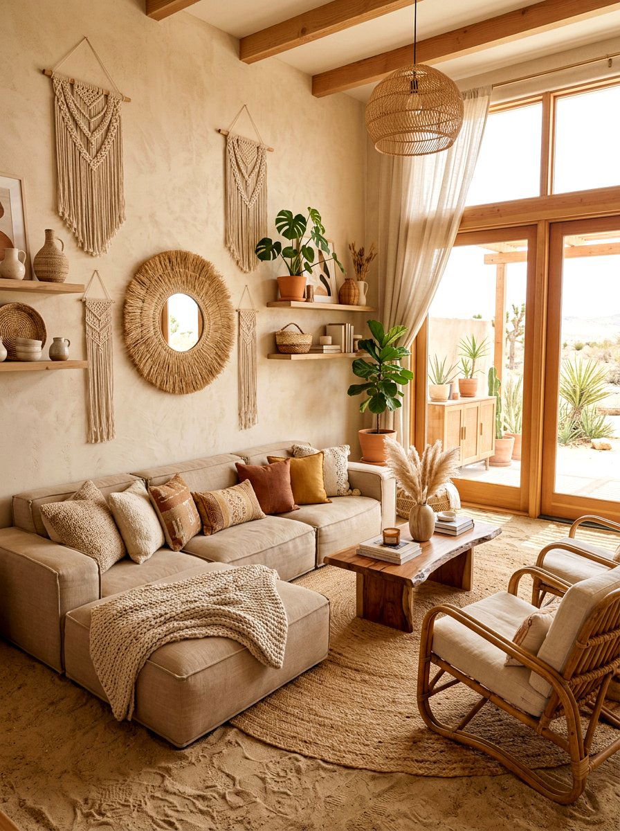 Boho sand living room - 30 sand color living room ideas