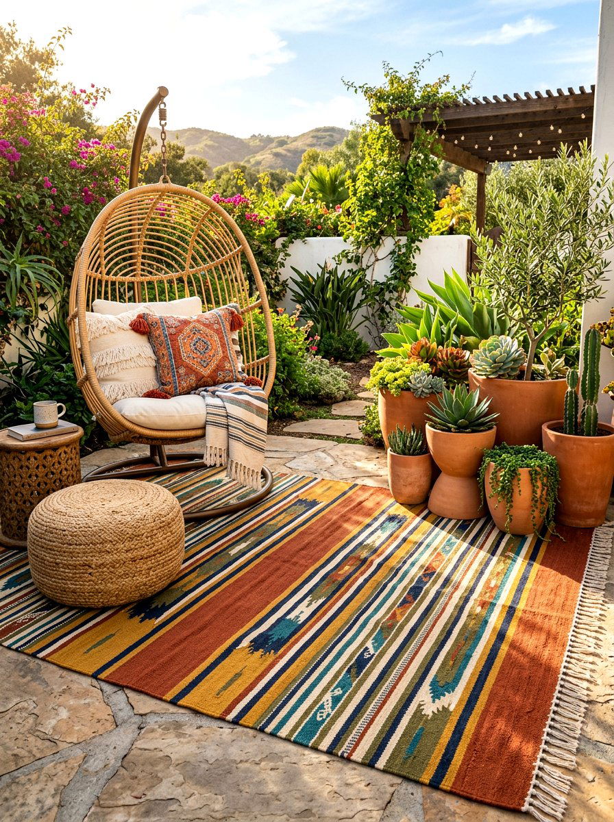 Boho striped outdoor rug - 30 striped outdoor rug ideas