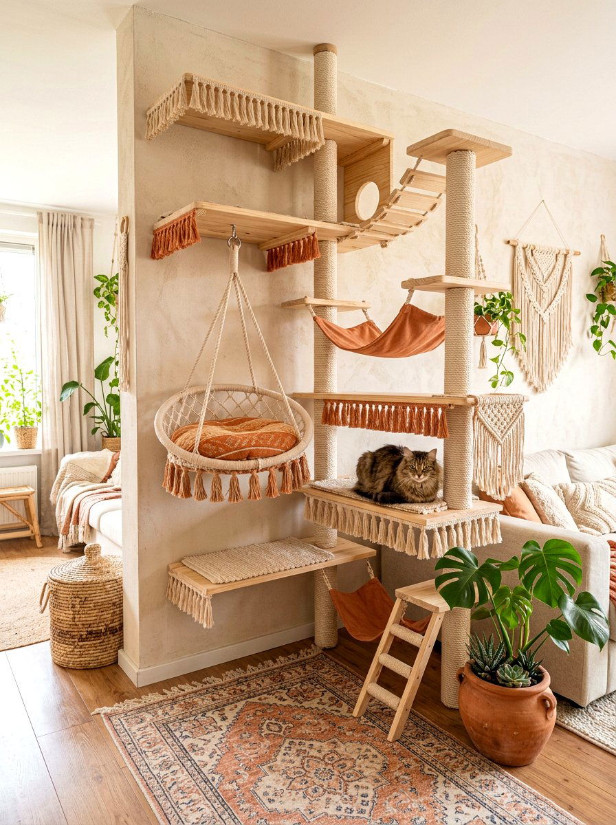 Boho style cat climber - 30 cat climbing corner ideas