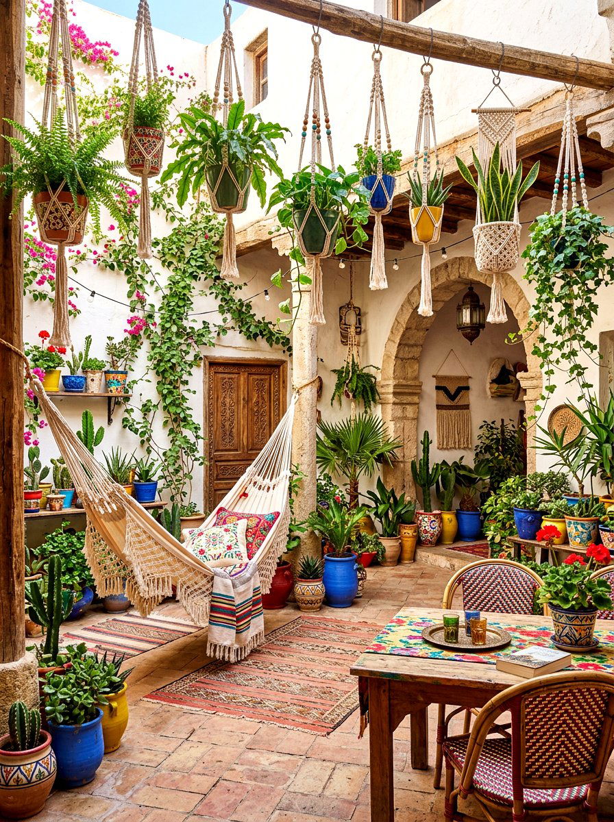 Boho style courtyard - 30 indoor courtyard garden ideas