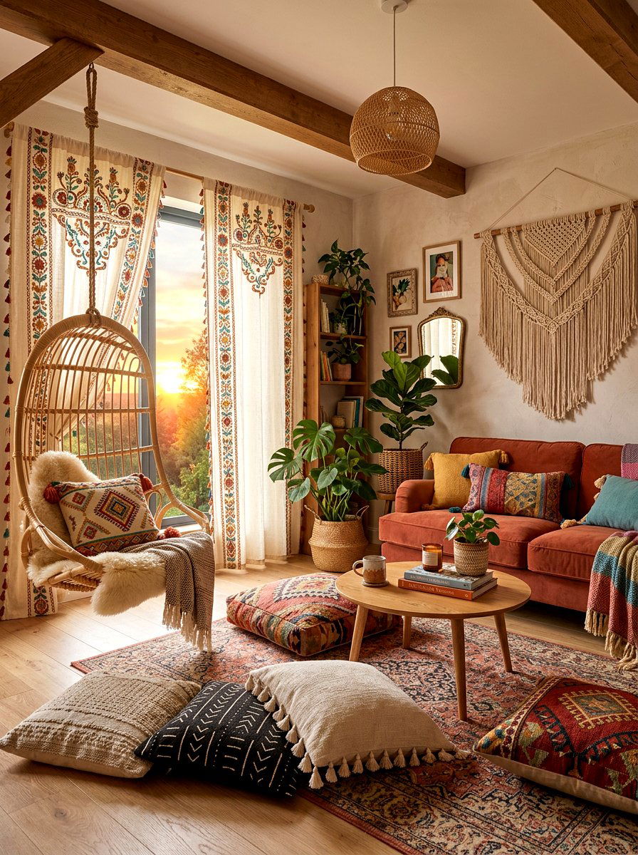 Boho style curtains - 30 living room curtain ideas