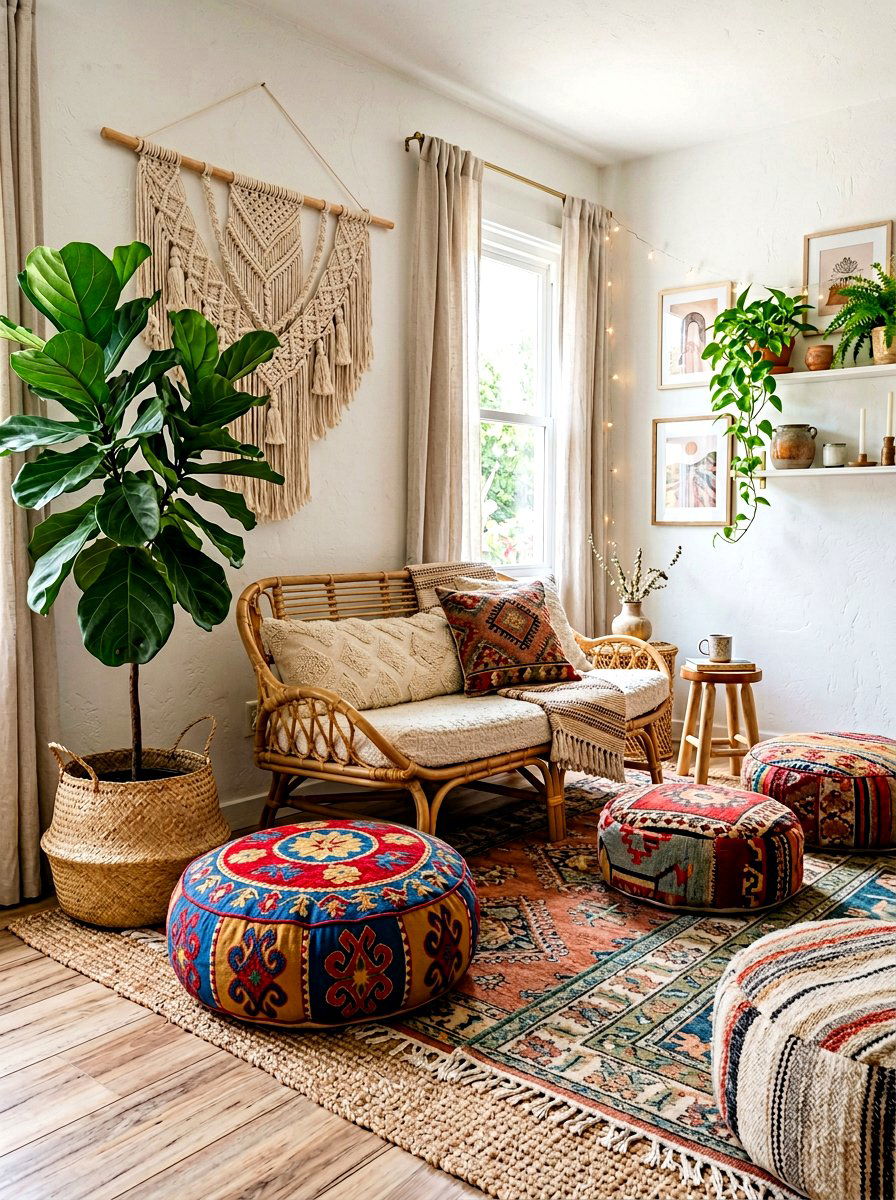 Boho style floor seating - 30 bedroom reading corner ideas