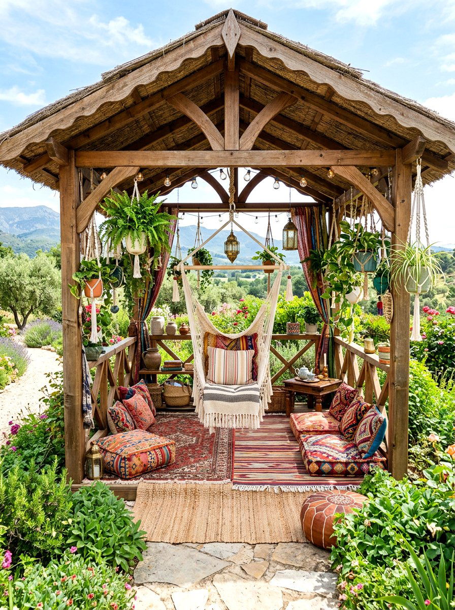 Boho style gazebo - 30 backyard gazebo ideas