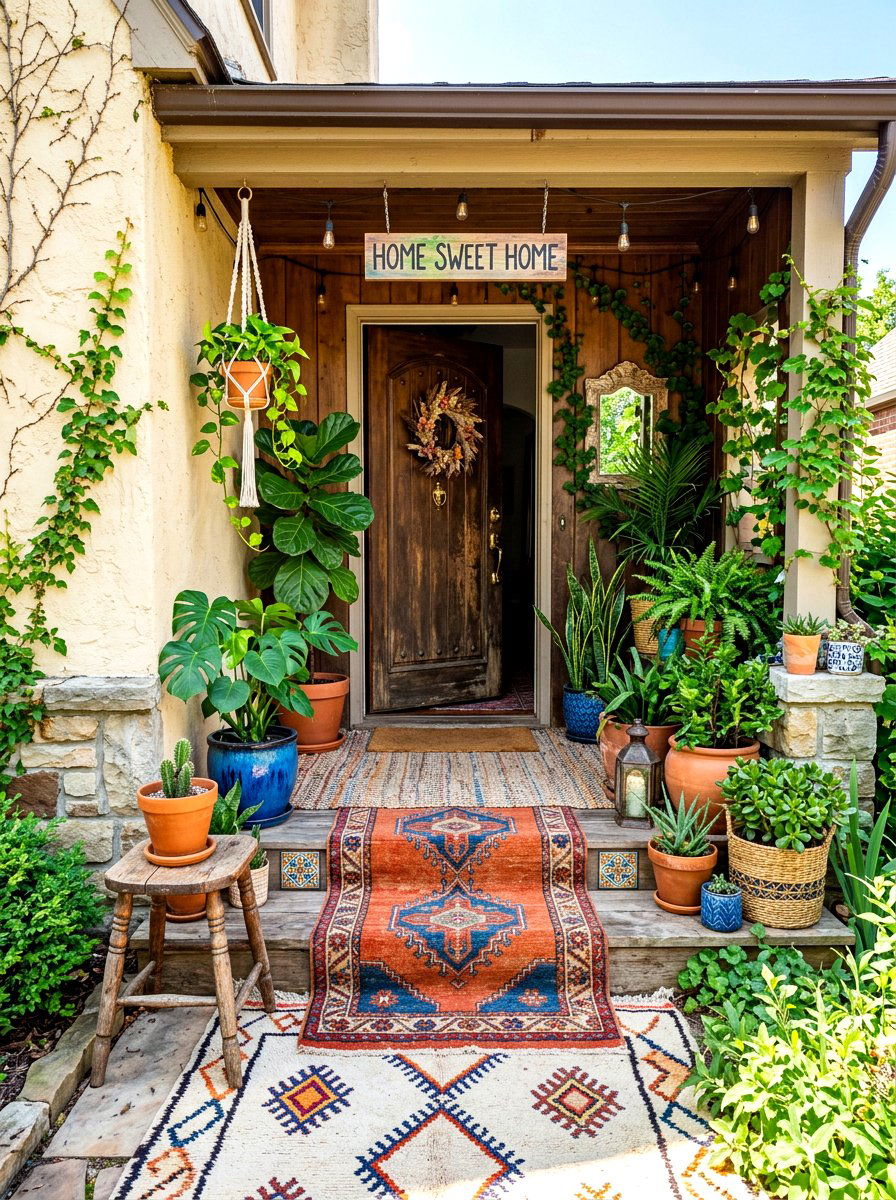 Boho style stoop - 30 charming stoop decor ideas