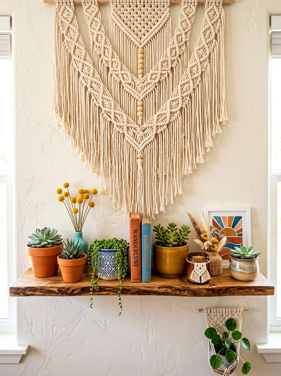 Boho summer wall shelf - 30 summer shelf decor ideas