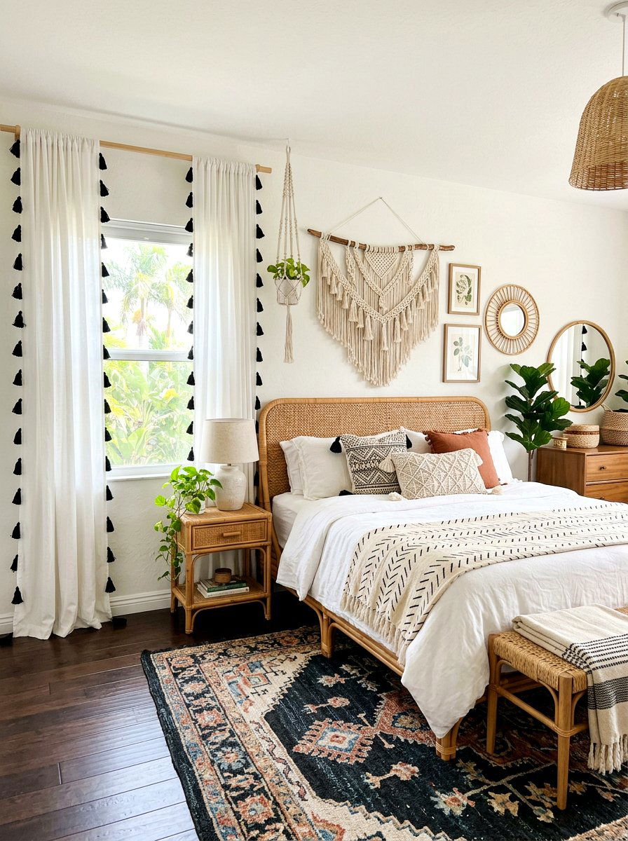 Boho tassel curtains - 30 bedroom curtain layering ideas aesthetic