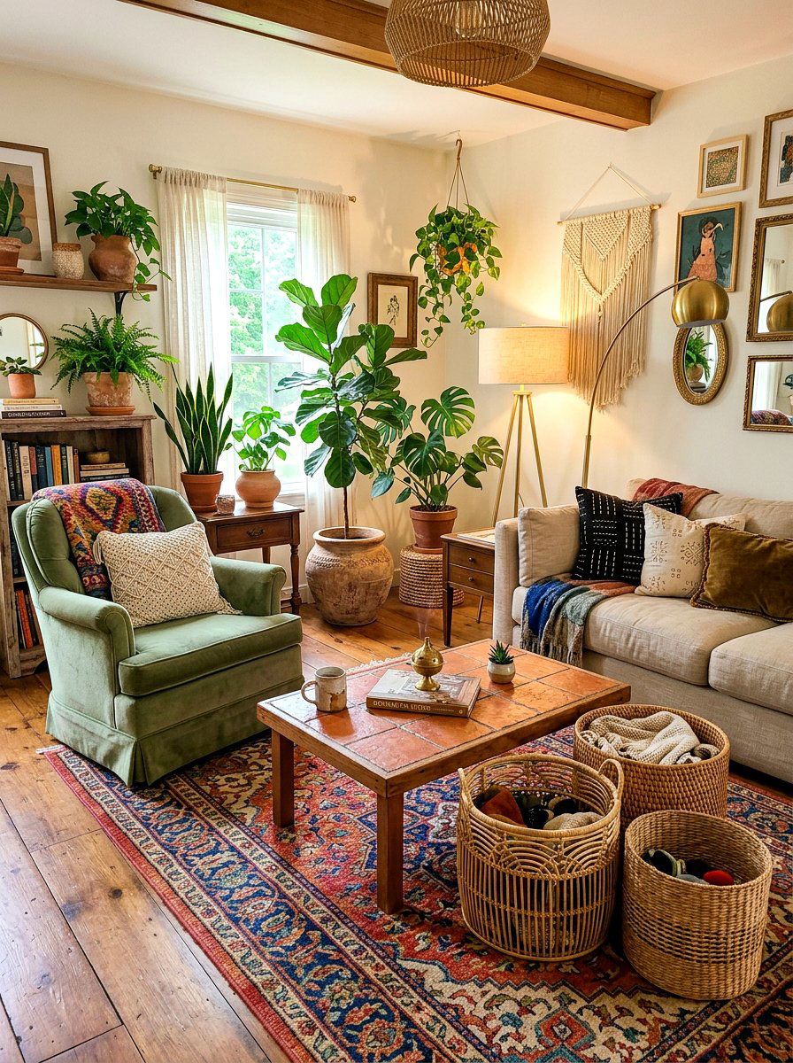 Boho terracotta and sage living room - 30 terracotta and sage living room ideas