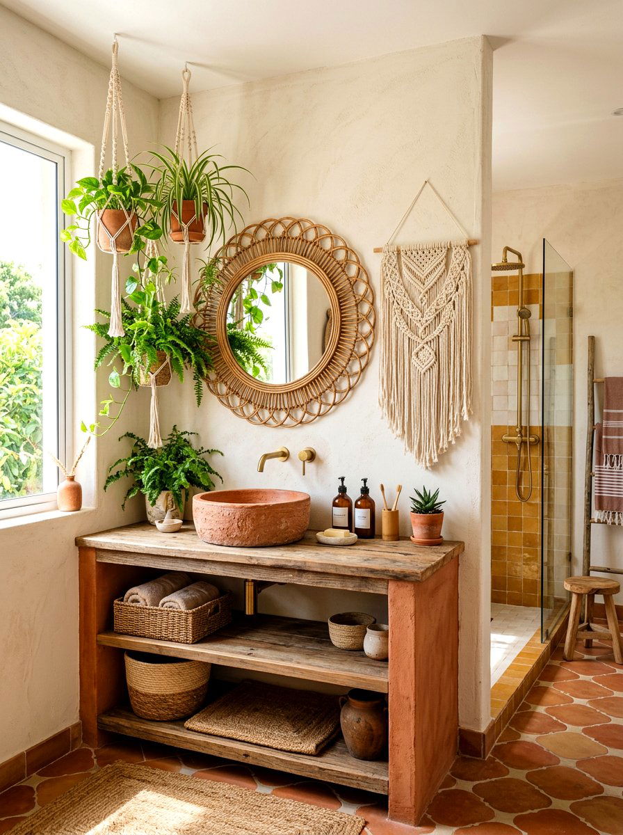 Boho terracotta bathroom vanity - 30 terracotta bathroom vanity ideas