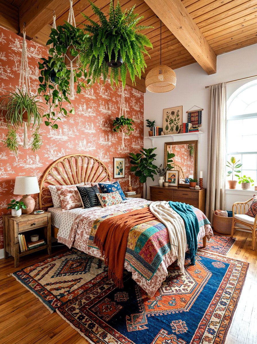 Boho toile eclectic bedroom - 30 toile bedroom ideas