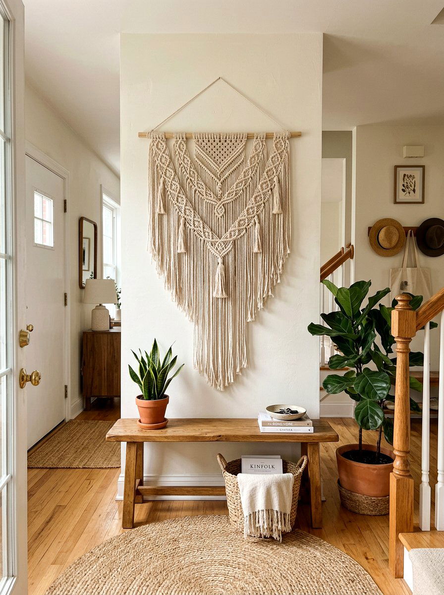 Boho wall hanging - 30 renter friendly entryway ideas