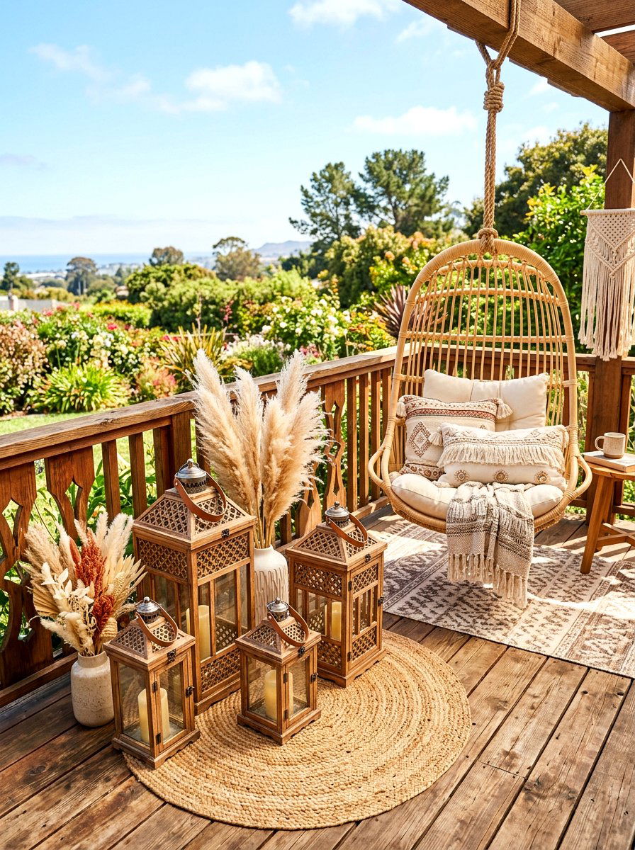 Boho wooden lanterns with pillar candles - 30 candle lantern patio styling ideas