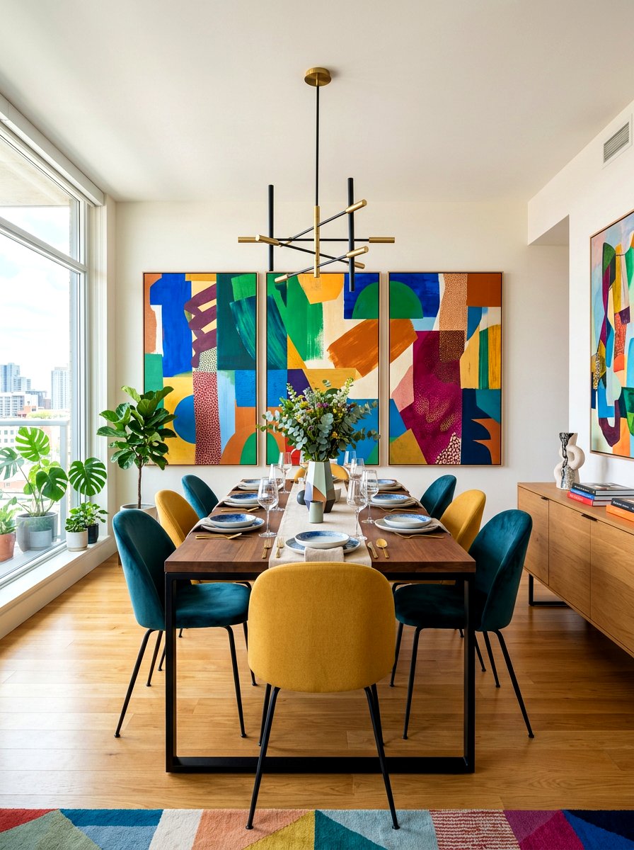 Bold Abstract Print Panels - 30 dining room drapery ideas