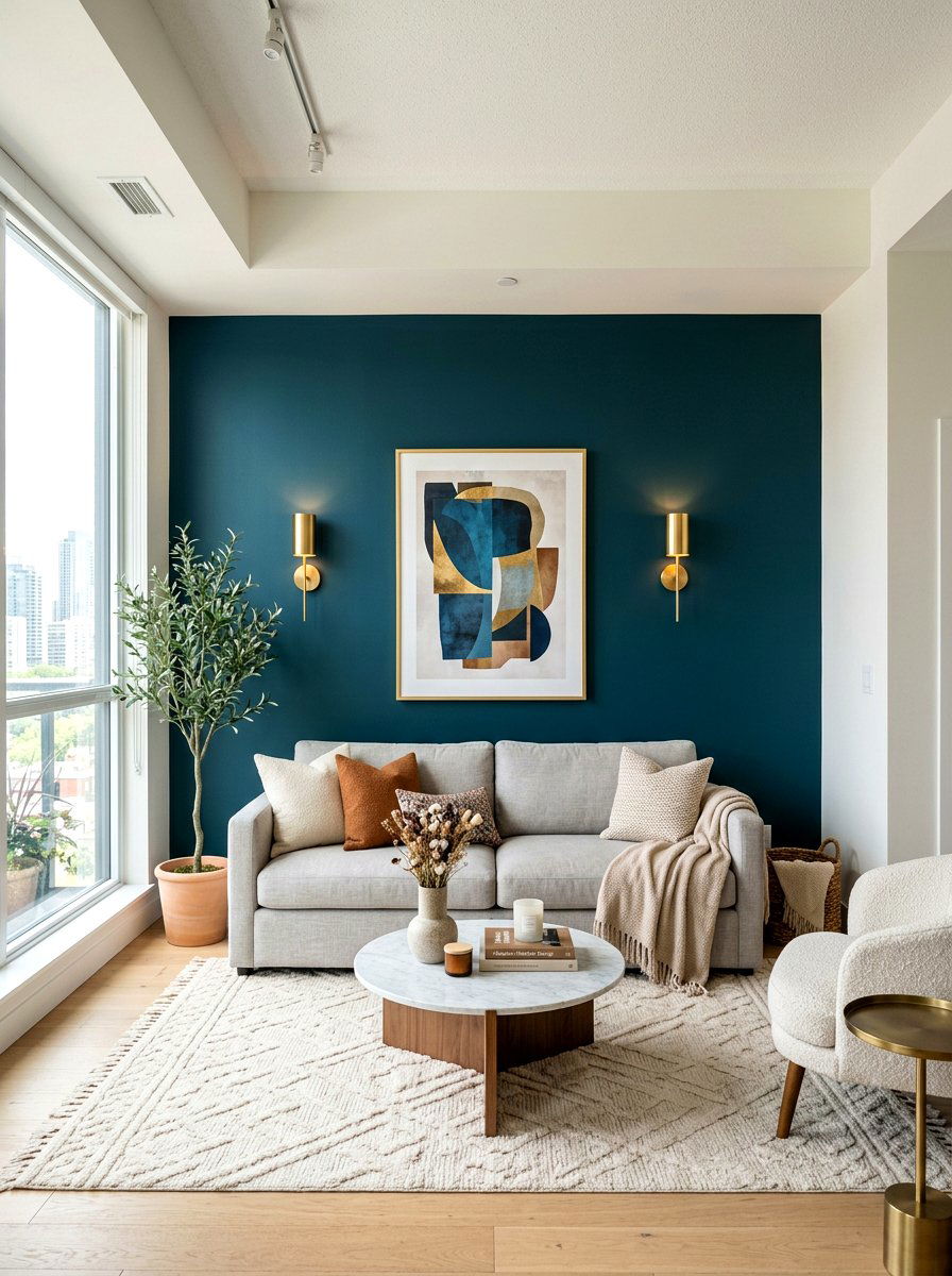 Bold Accent Wall Condo - 30 condo living room ideas