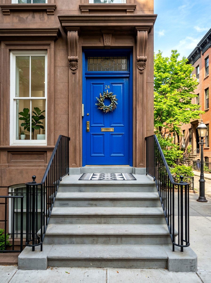 Bold Blue Door Stoop - 30 brownstone stoop ideas
