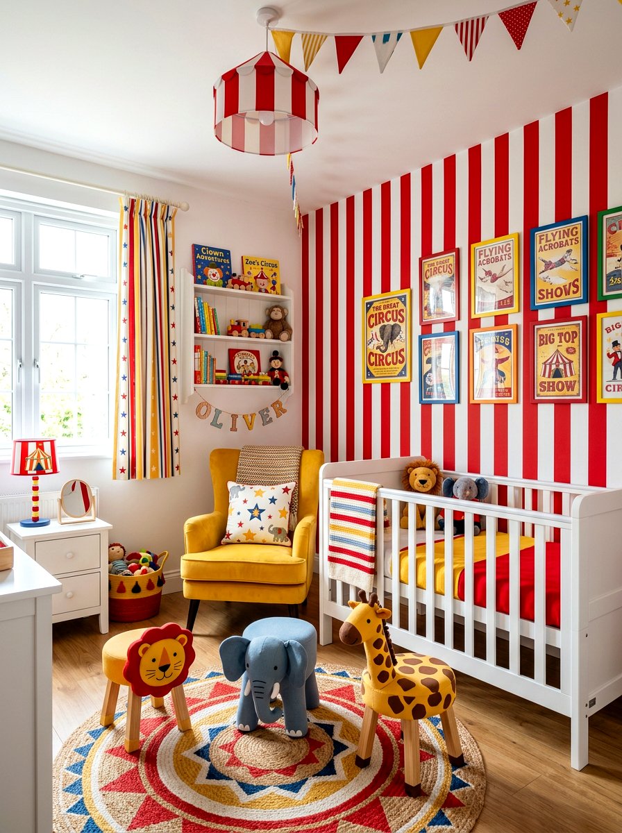 Bold Circus Stripe Nursery - 30 stripe nursery wallpaper ideas