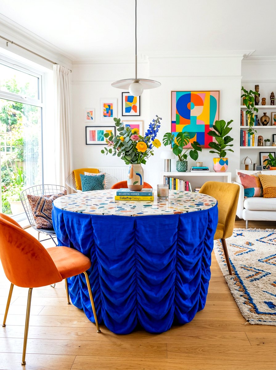 Bold Color Pop Table - 30 skirted table ideas