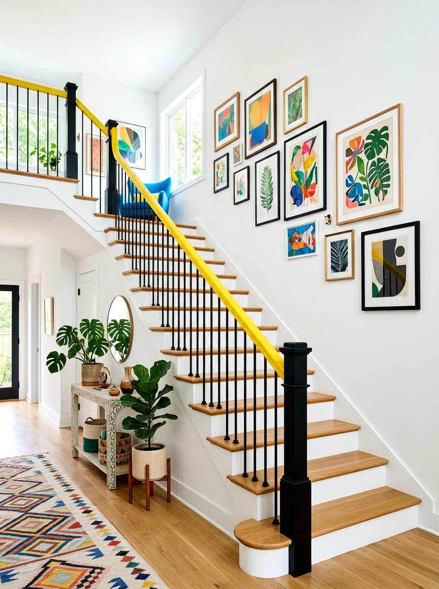 Bold Colorful Banister - 30 banister makeover ideas