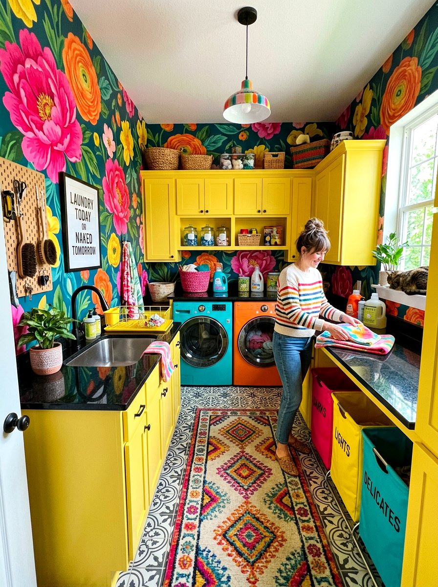 Bold Colorful Laundry Room Wallpaper - 30 laundry room wallpaper ideas