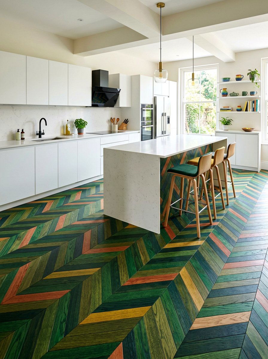 Bold Colorful Parquet Kitchen - 30 parquet kitchen floor ideas