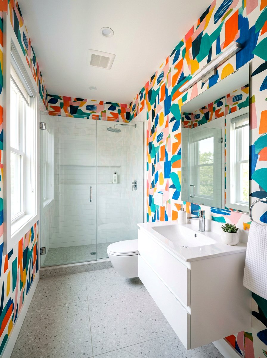 Bold Colorful Wallpaper - 30 bathroom wallpaper ideas