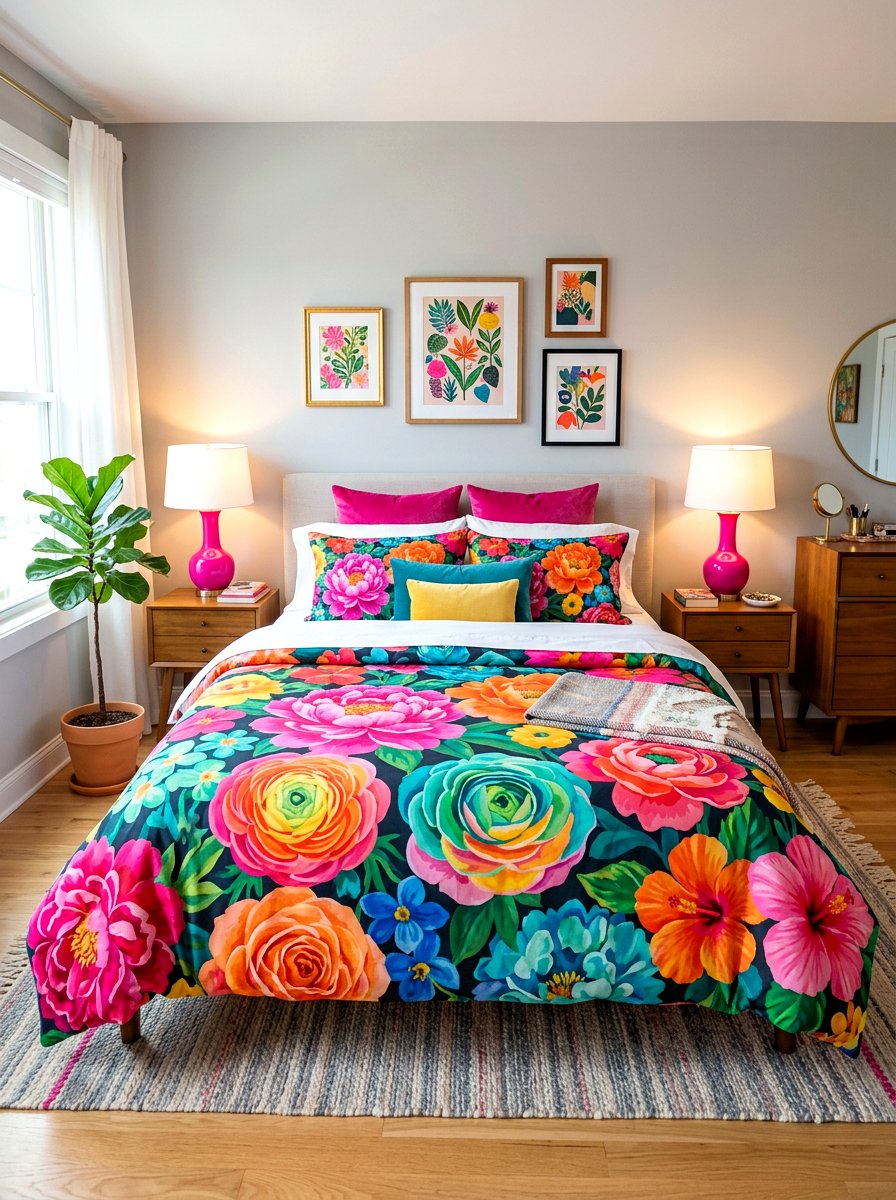 Bold Floral Comforter - 30 romantic floral bedroom ideas