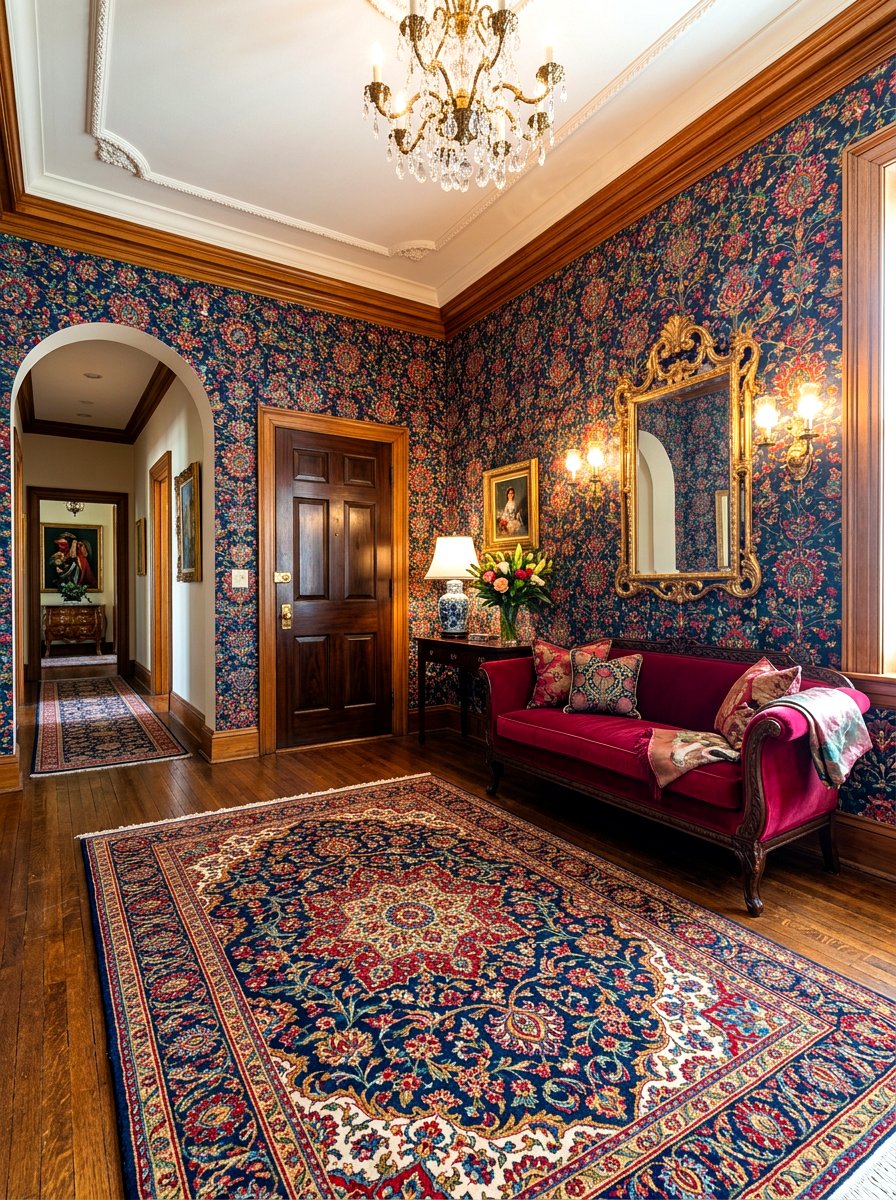 Bold Floral Persian Foyer - 30 antique rug foyer ideas