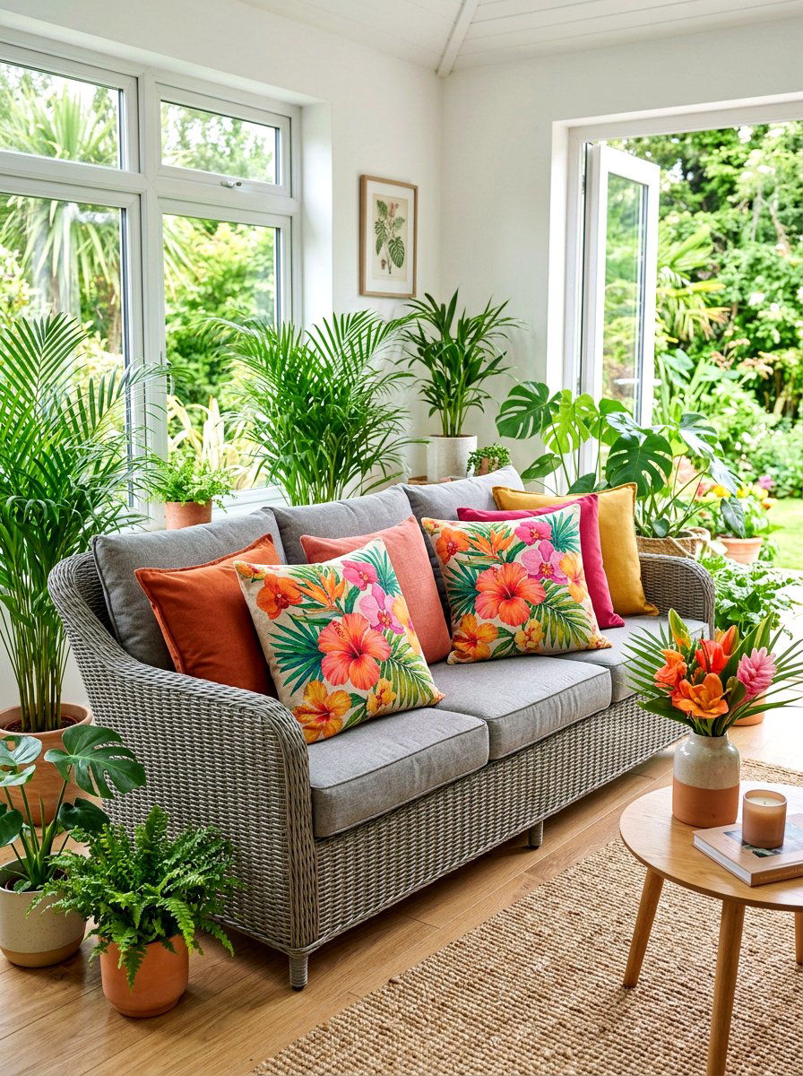 Bold Floral Pillow - 30 tropical patio ideas