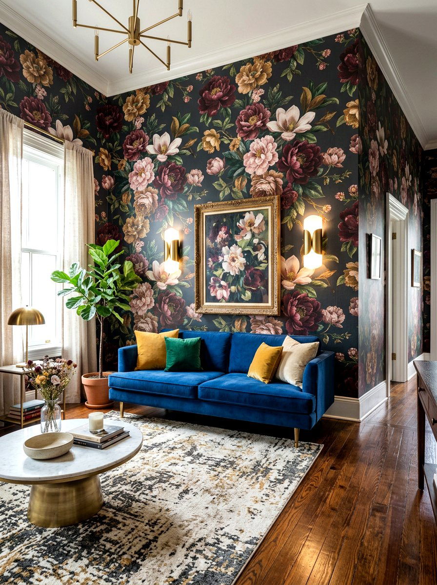 Bold Floral Wallpaper - 30 anti minimal living room ideas