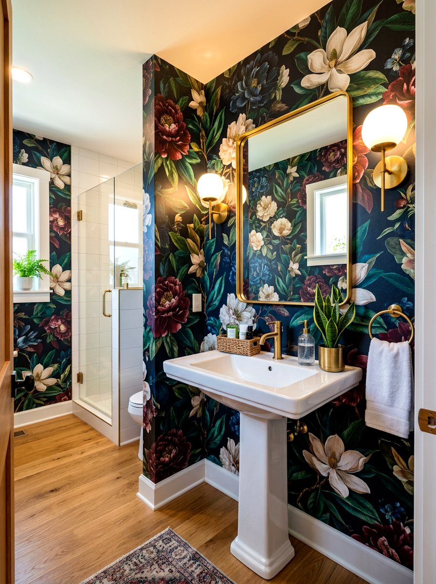 Bold Floral Wallpaper Bathroom - 30 eclectic bathroom ideas