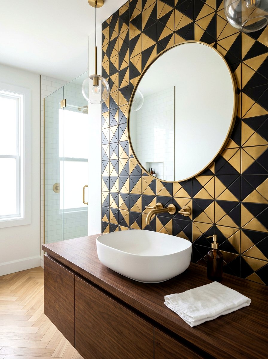 Bold Geometric Backsplash - 30 art deco bathroom ideas
