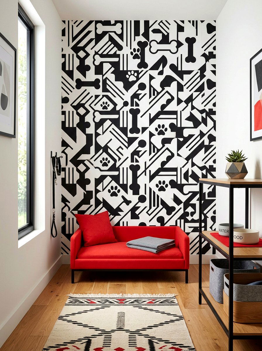 Bold Geometric Dog Wallpaper - 30 dog bedroom decor ideas