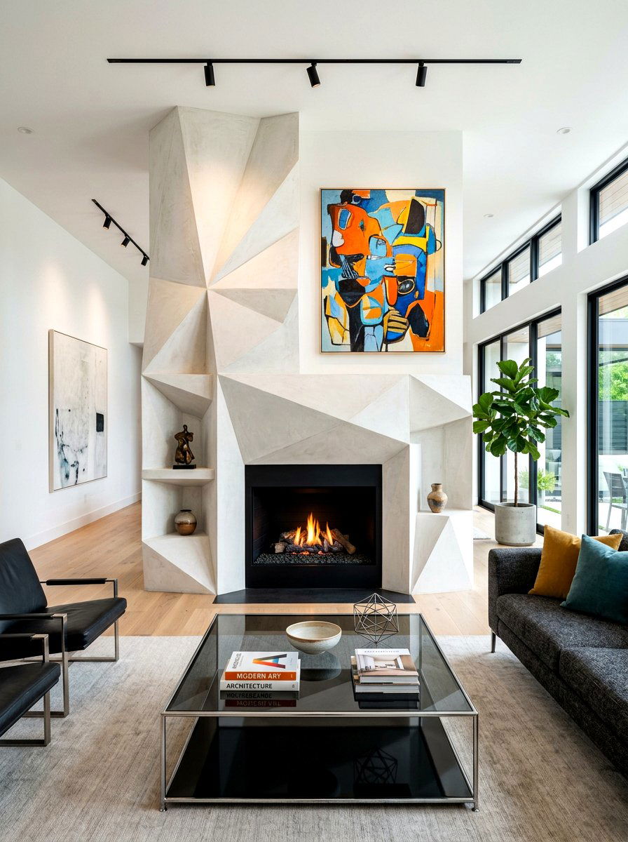 Bold Geometric Plaster Fireplace - 30 plaster fireplace ideas