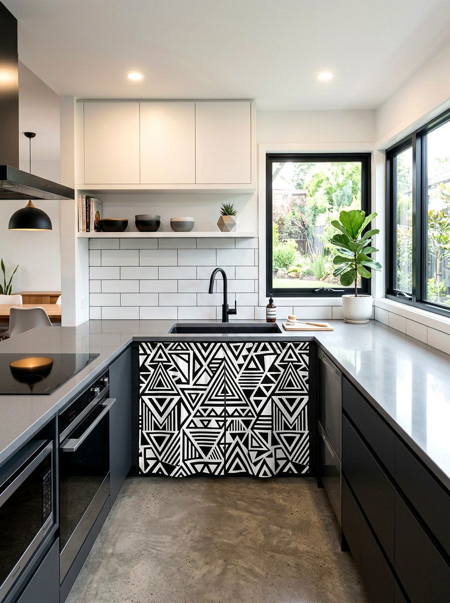 Bold Geometric Sink Skirt - 30 sink skirt kitchen ideas