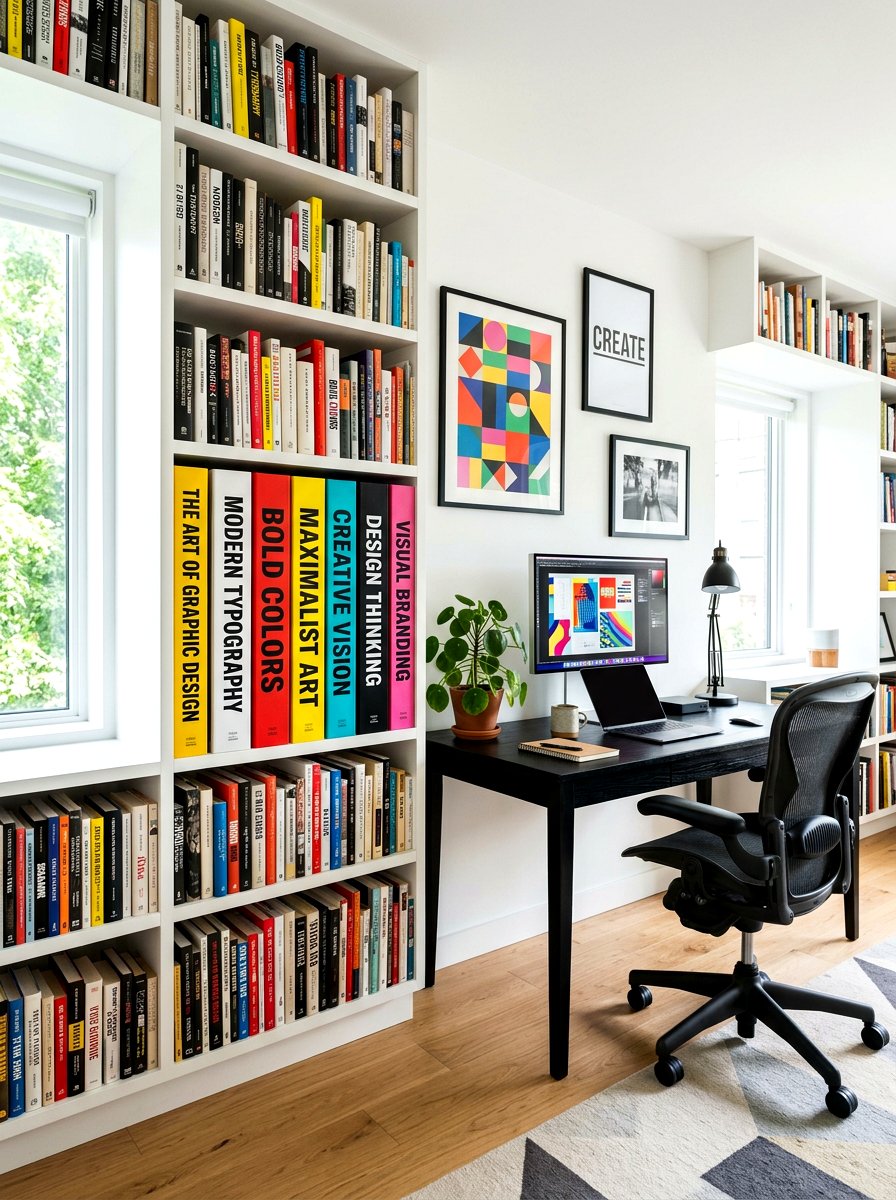 Bold Graphic Spine Arrangement - 30 stacked book table ideas