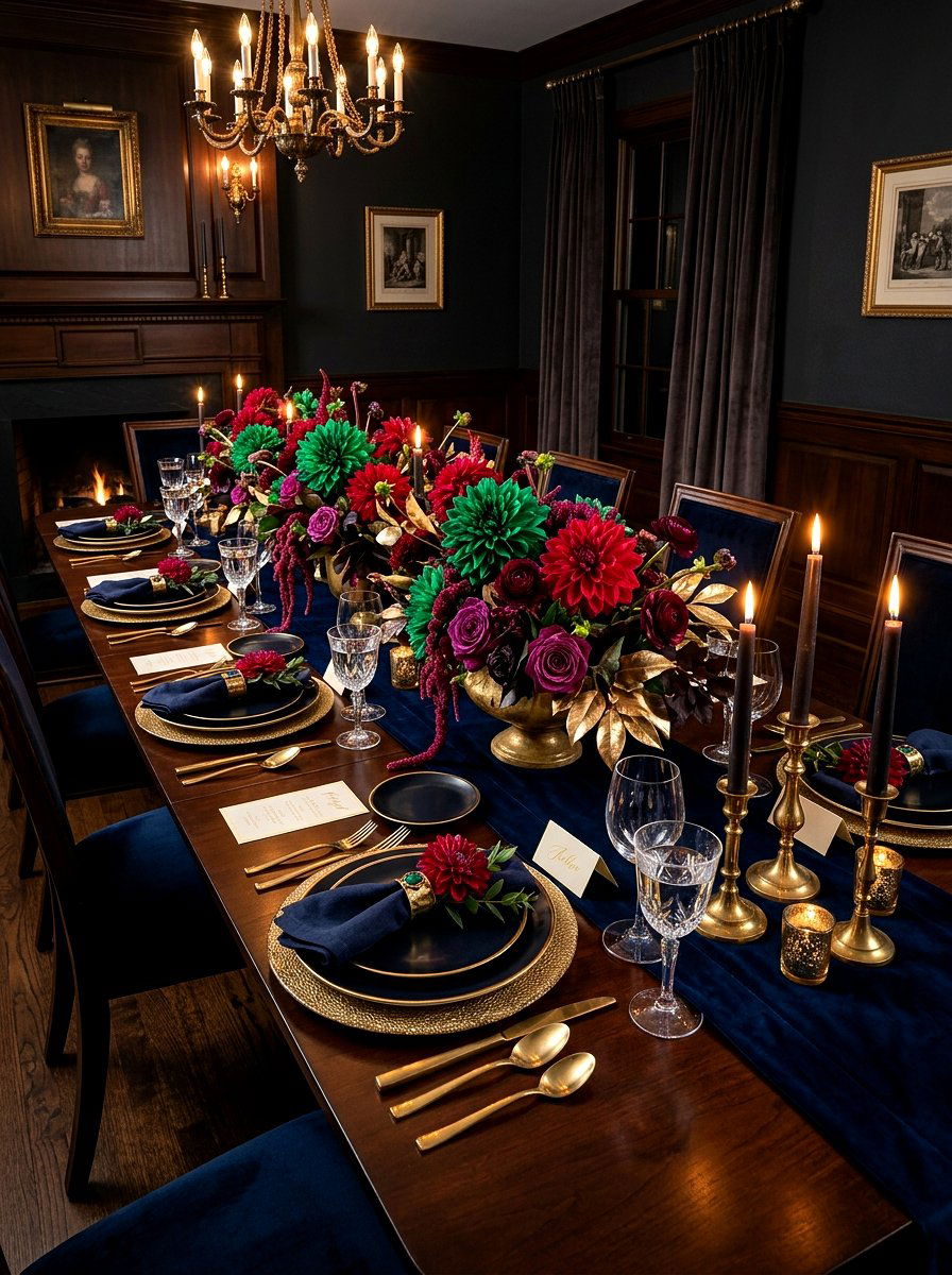 Bold Jewel Tone Floral Table - 30 floral tablescape ideas