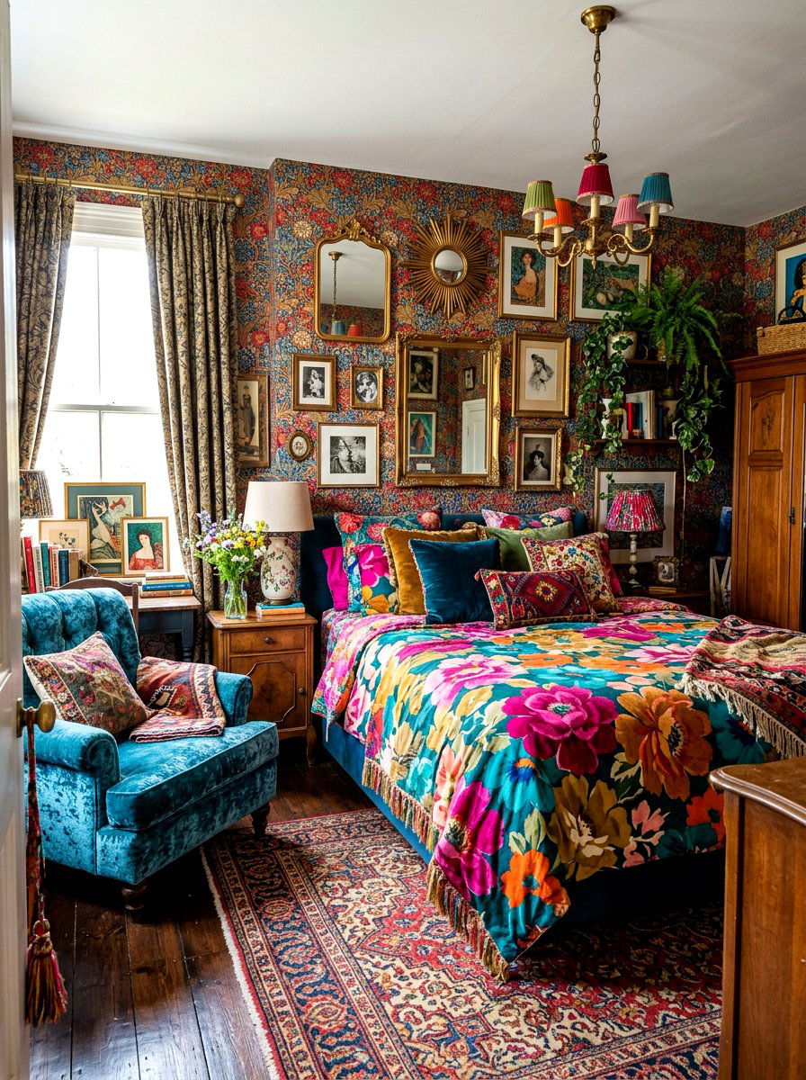 Bold Maximalist Floral Bedding - 30 floral bedding aesthetic ideas