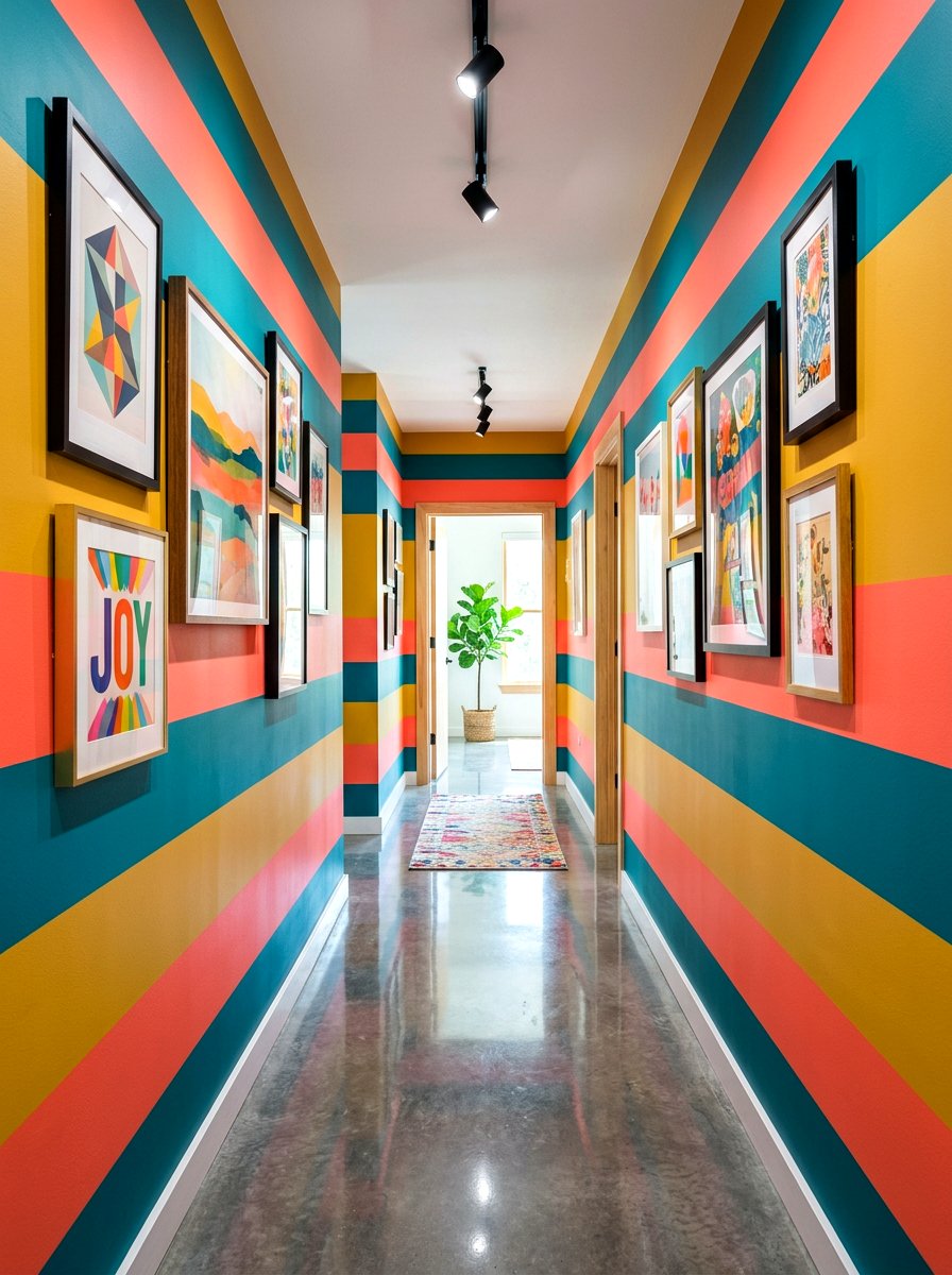 Bold Multi Color Hallway - 30 striped hallway ideas