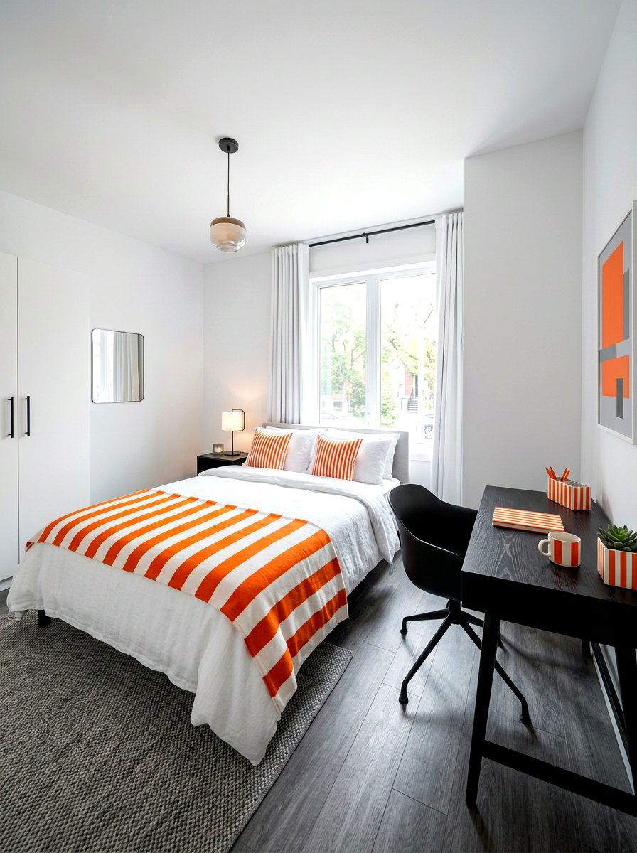 Bold Orange Striped Accents - 30 candy stripe bedroom ideas