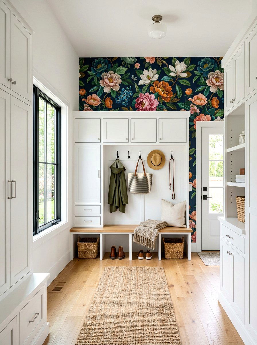 Bold Oversized Floral Mudroom Wallpaper - 30 mudroom wallpaper ideas