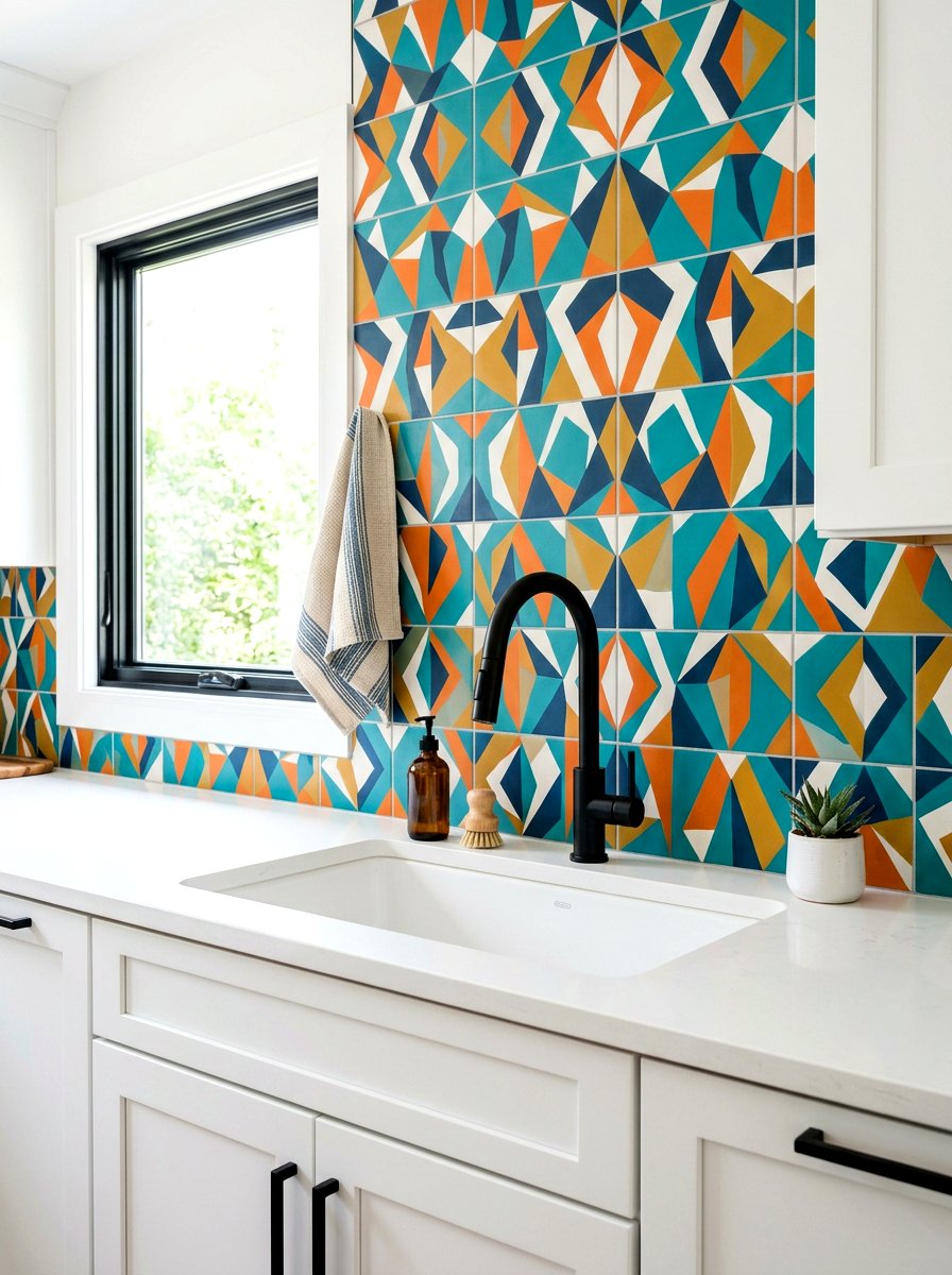 Bold Patterned Backsplash - 30 dopamine bathroom ideas